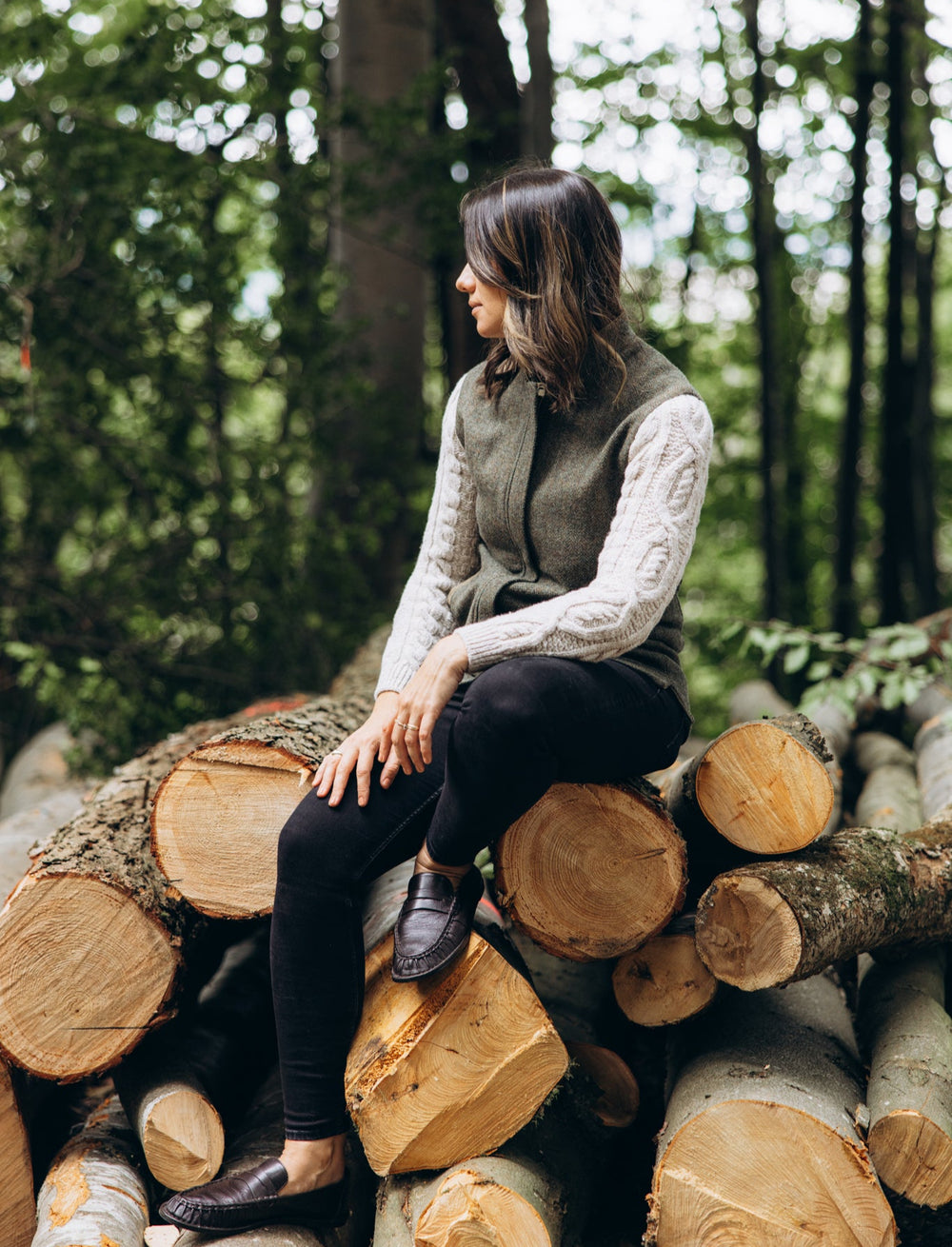 The Constance Moss Green Tweed Jacket With Natural Cable Knit Sleeve