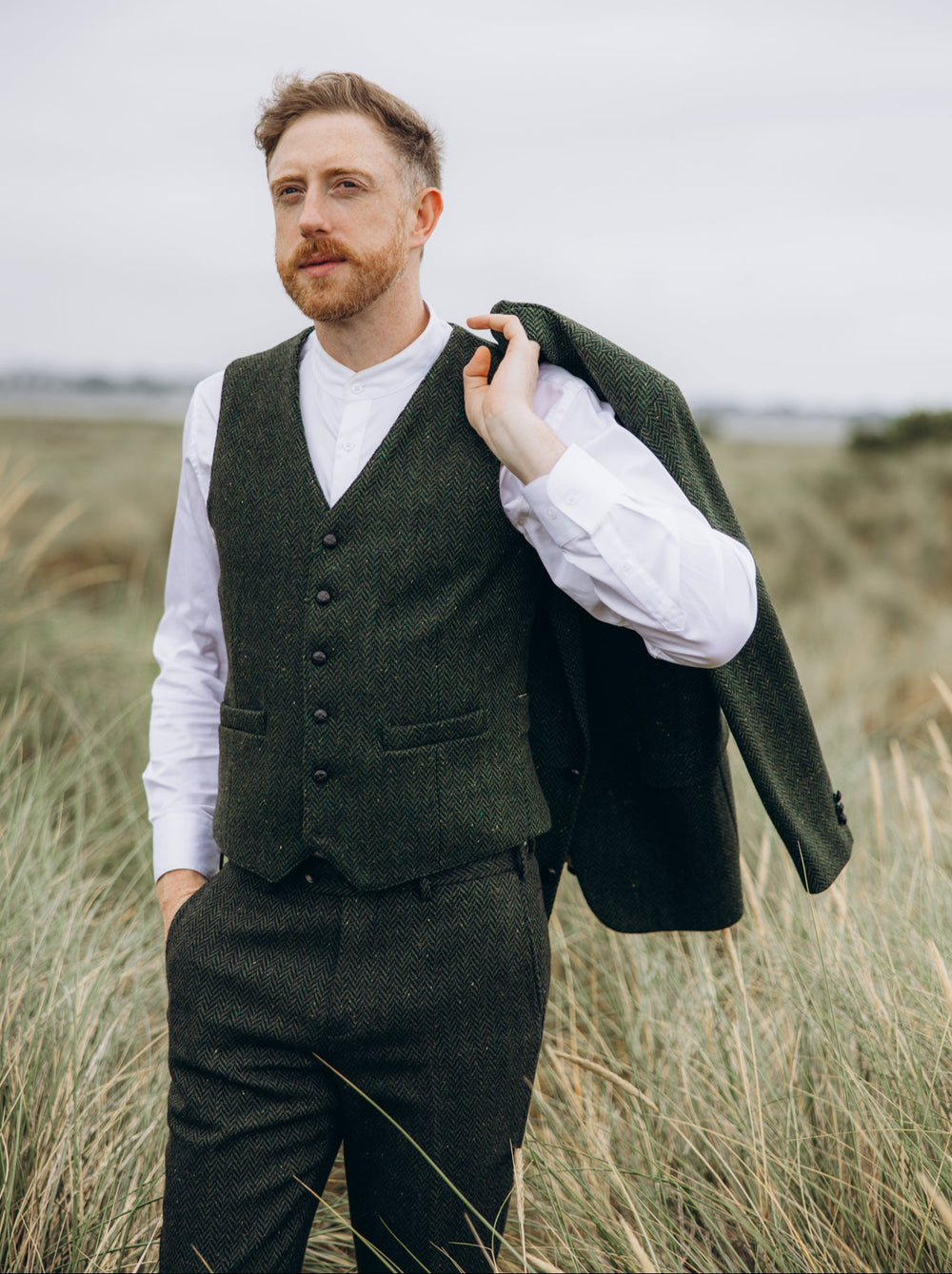 McDonagh Green Herringbone Tweed Waistcoat & Vest