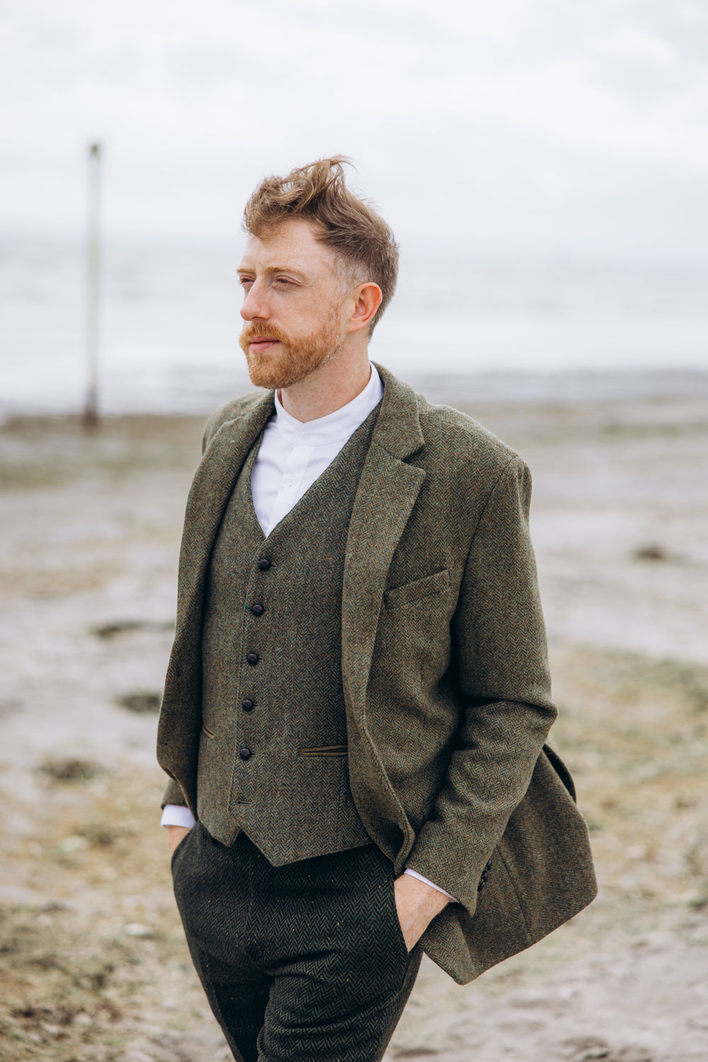 Moss Green Tweed Waistcoat & Vest