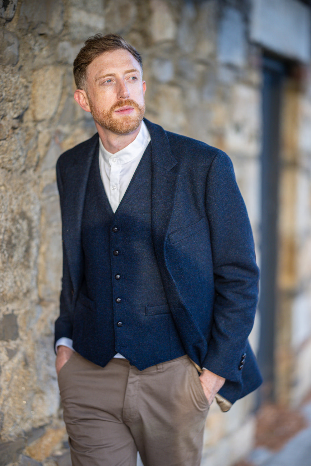 Ryan Dark Navy Classic Fit Tweed  Jacket And Blazer
