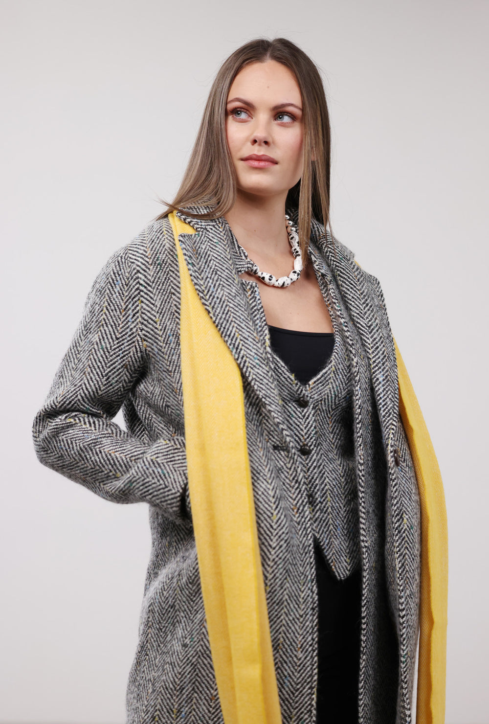 Black and White Herringbone City Coat