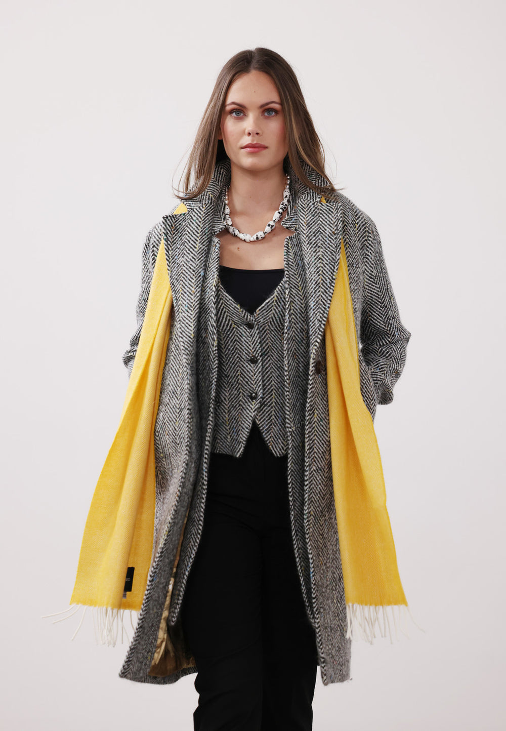 Women's Black & White Herringbone Waistcoat & Vest