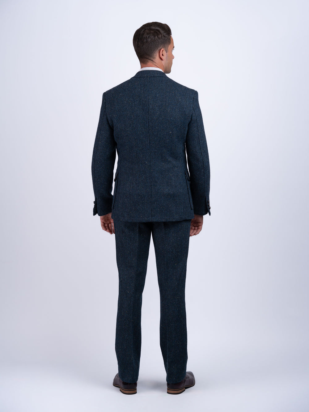 Blue Herringbone Tweed Three Piece Suit