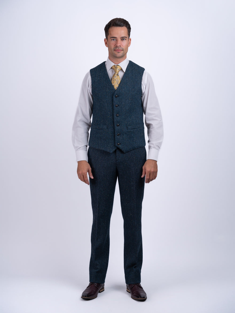 Blue Herringbone Tweed Three Piece Suit