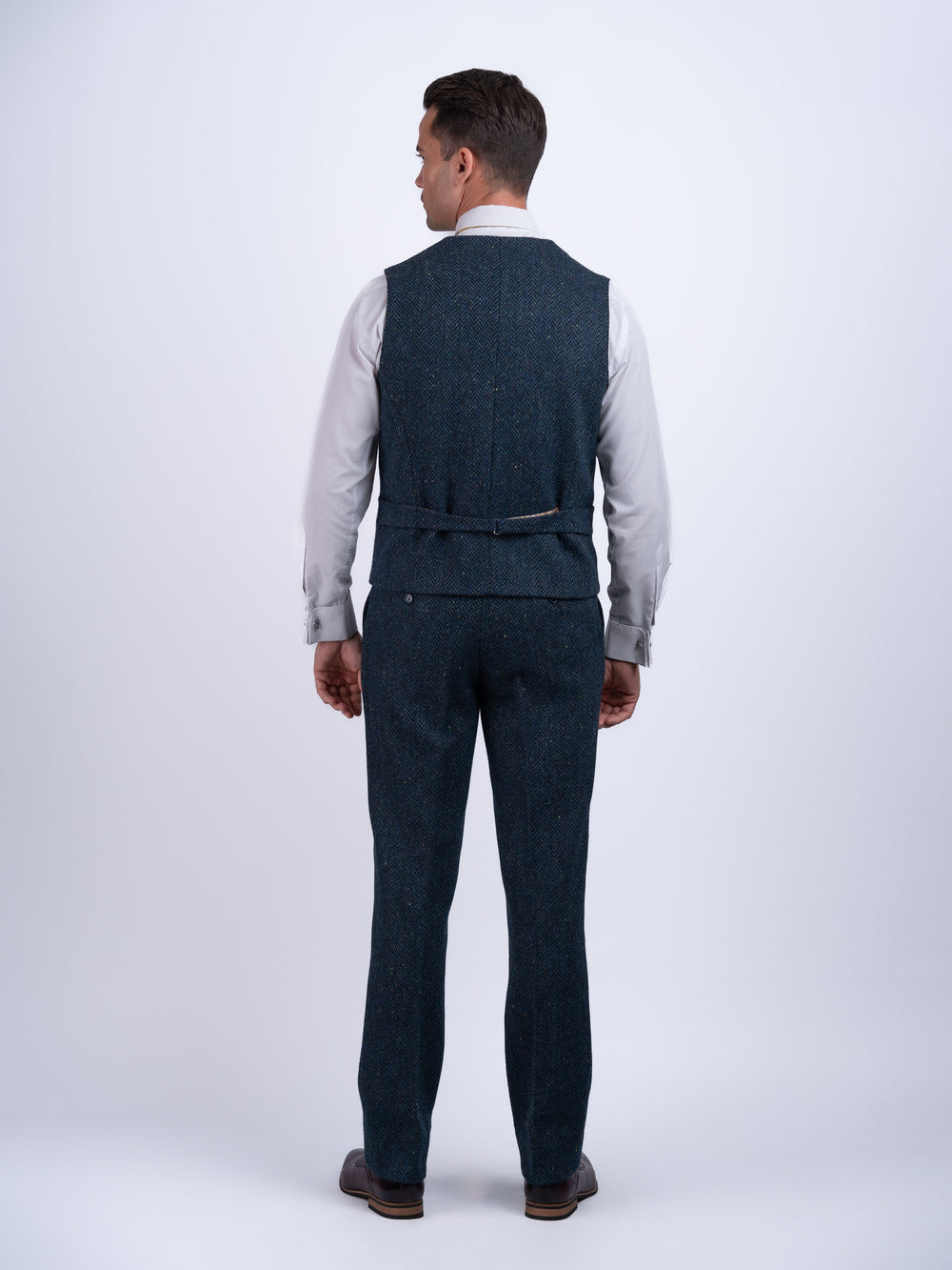 Blue Herringbone Tweed Three Piece Suit