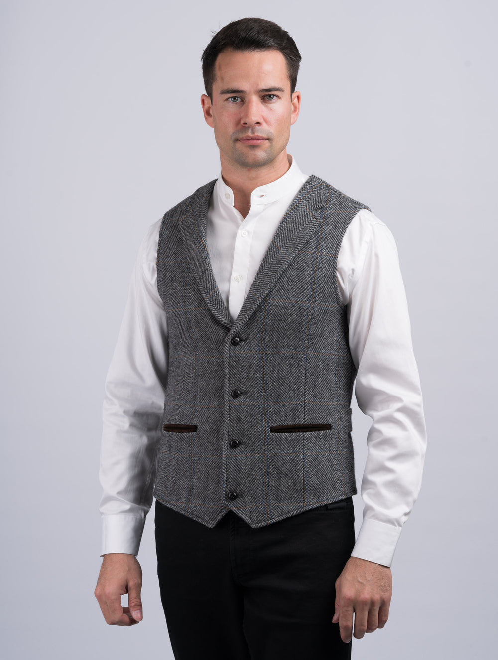 Grey Hunting Tweed Waistcoat & Vest With Revere