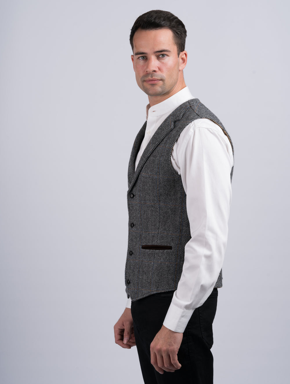 Grey Hunting Tweed Waistcoat & Vest With Revere
