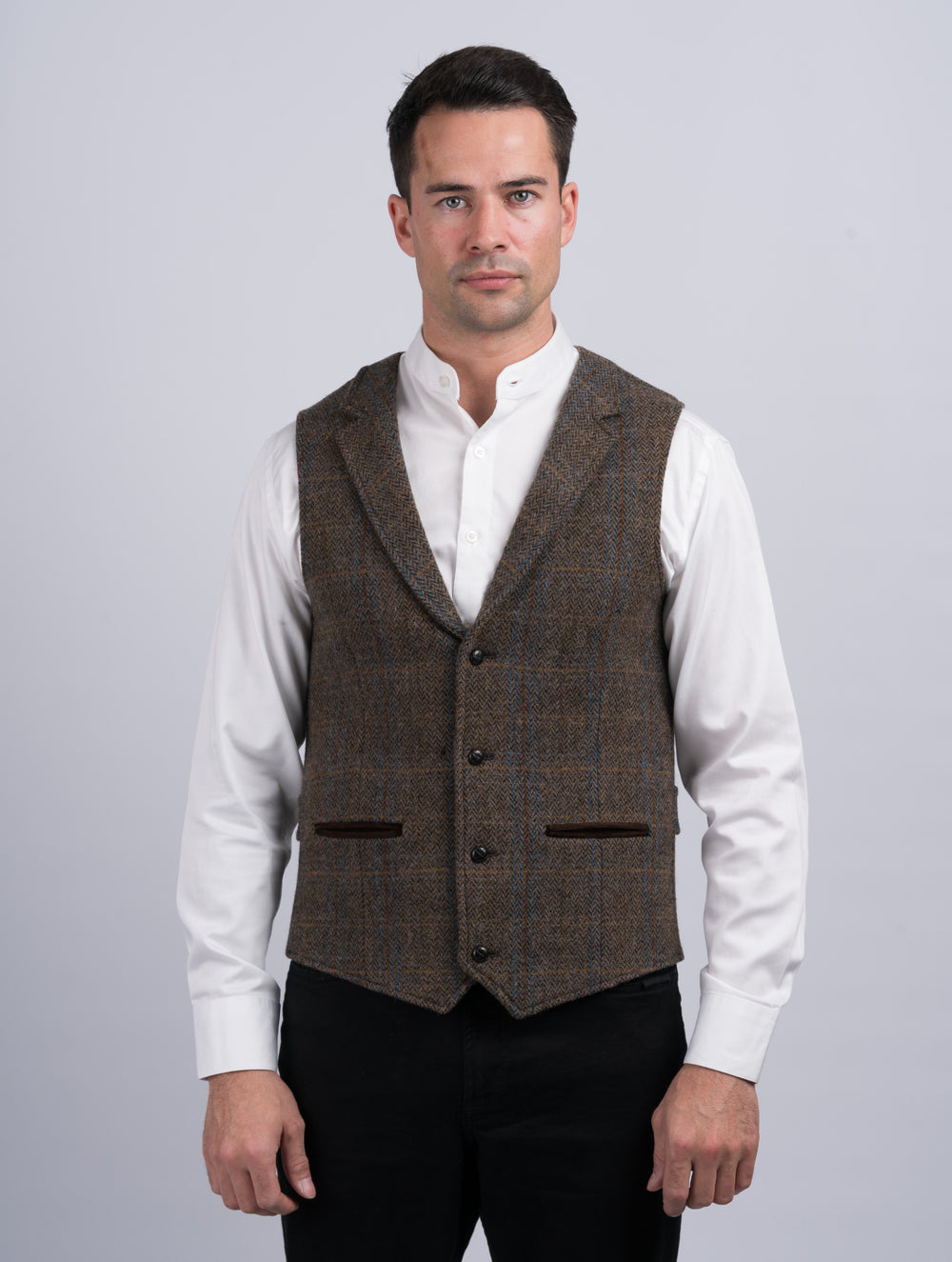 Brown Hunting Tweed Waistcoat & Vest With Revere