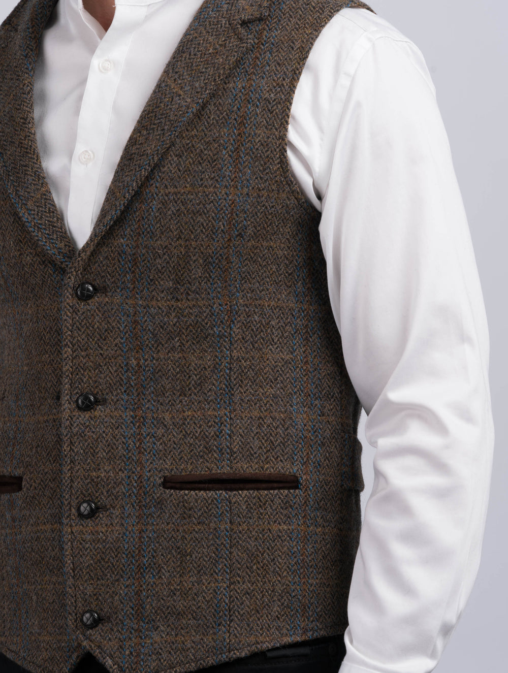 Brown Hunting Tweed Waistcoat & Vest With Revere