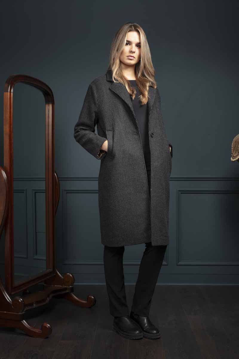 Black Check Tweed City Coat