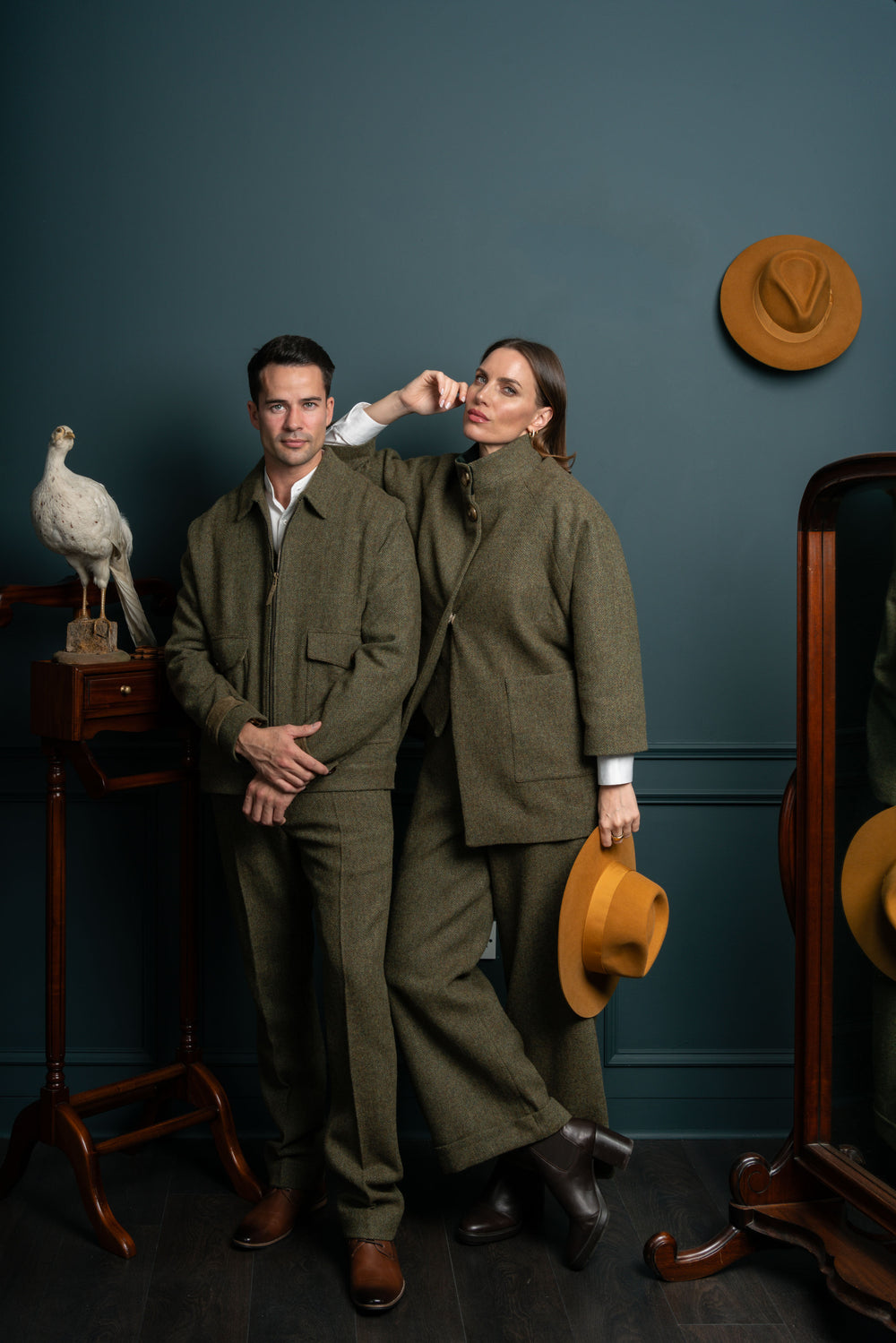 Women's Moss Green Tweed Cape Coat