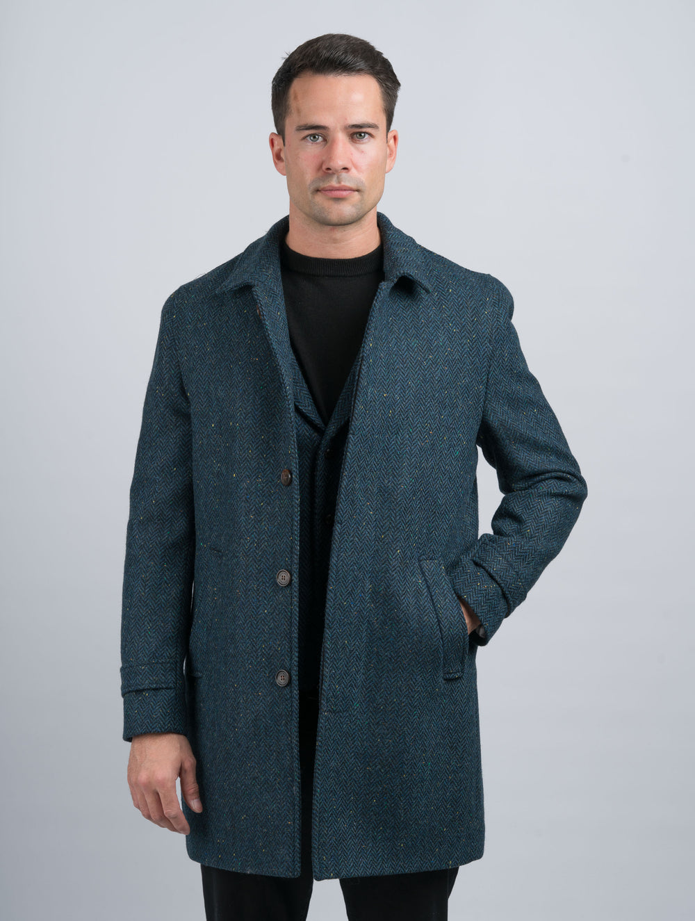 Men's Blue Herringbone City Coat