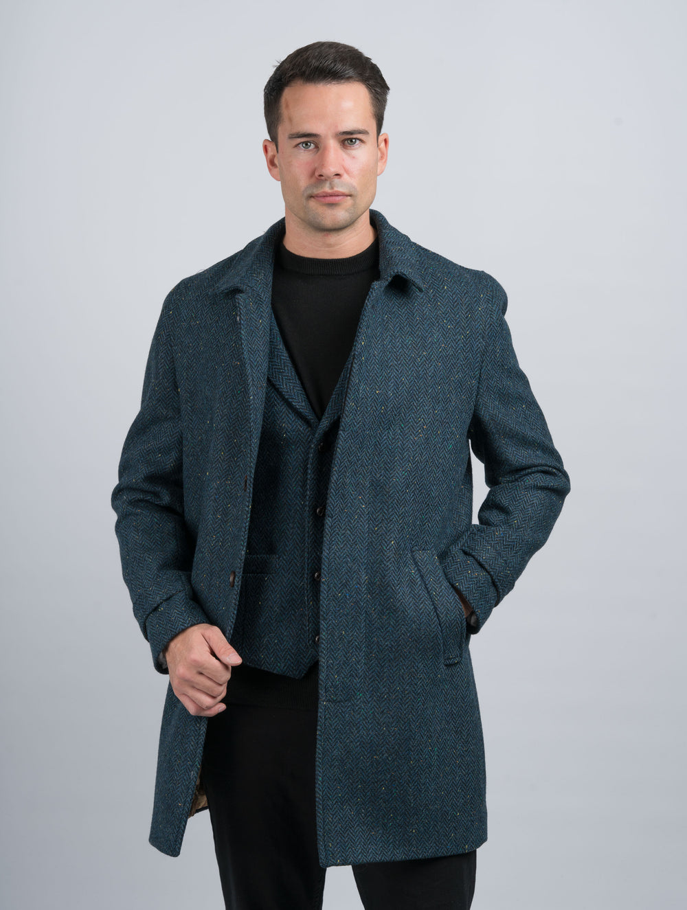 Men's Blue Herringbone City Coat