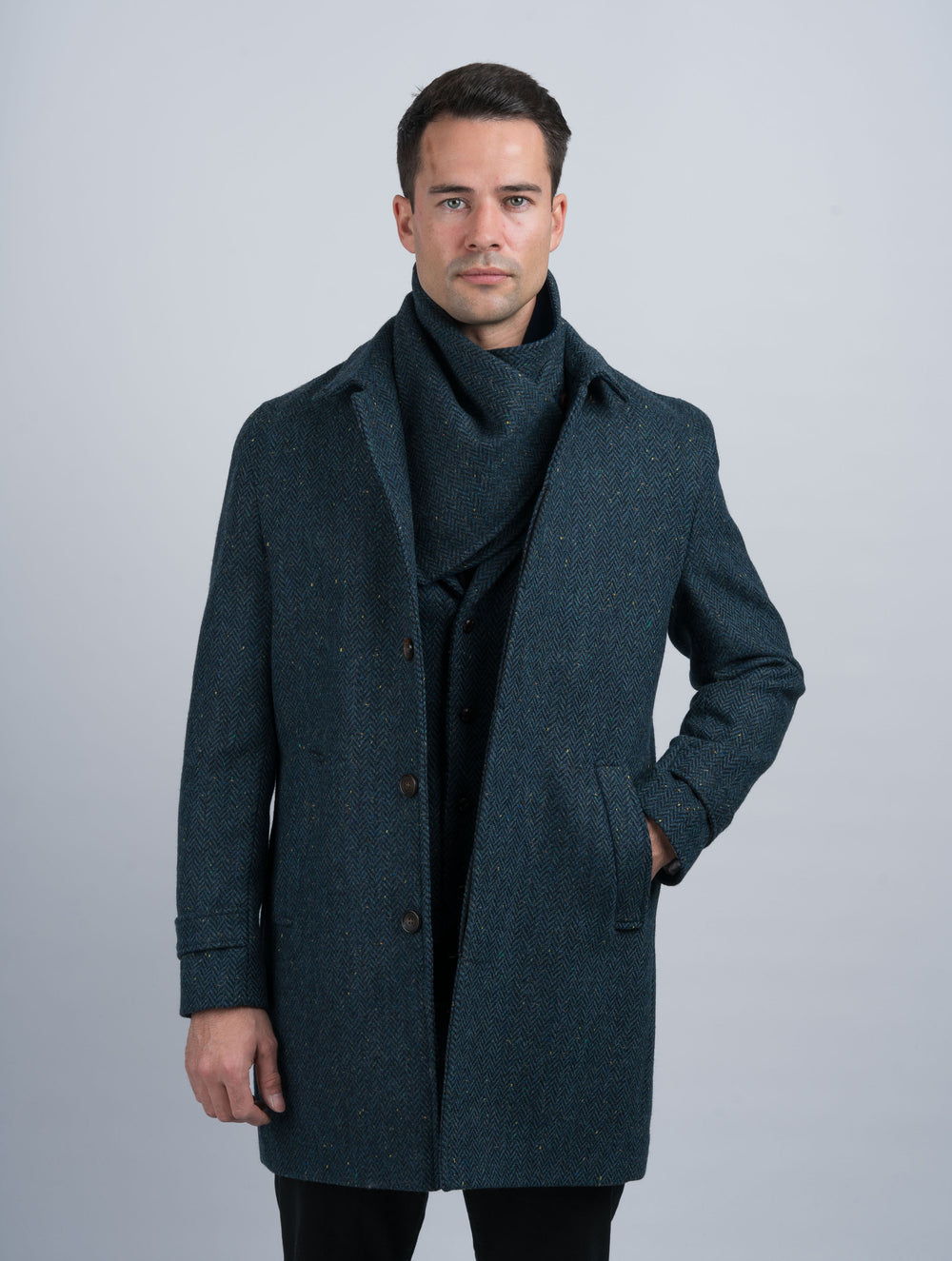 Men's Blue Herringbone City Coat