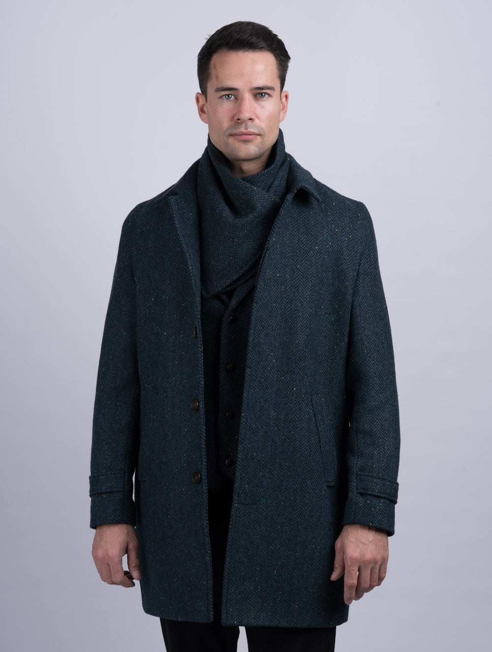 Men's Blue Herringbone City Coat