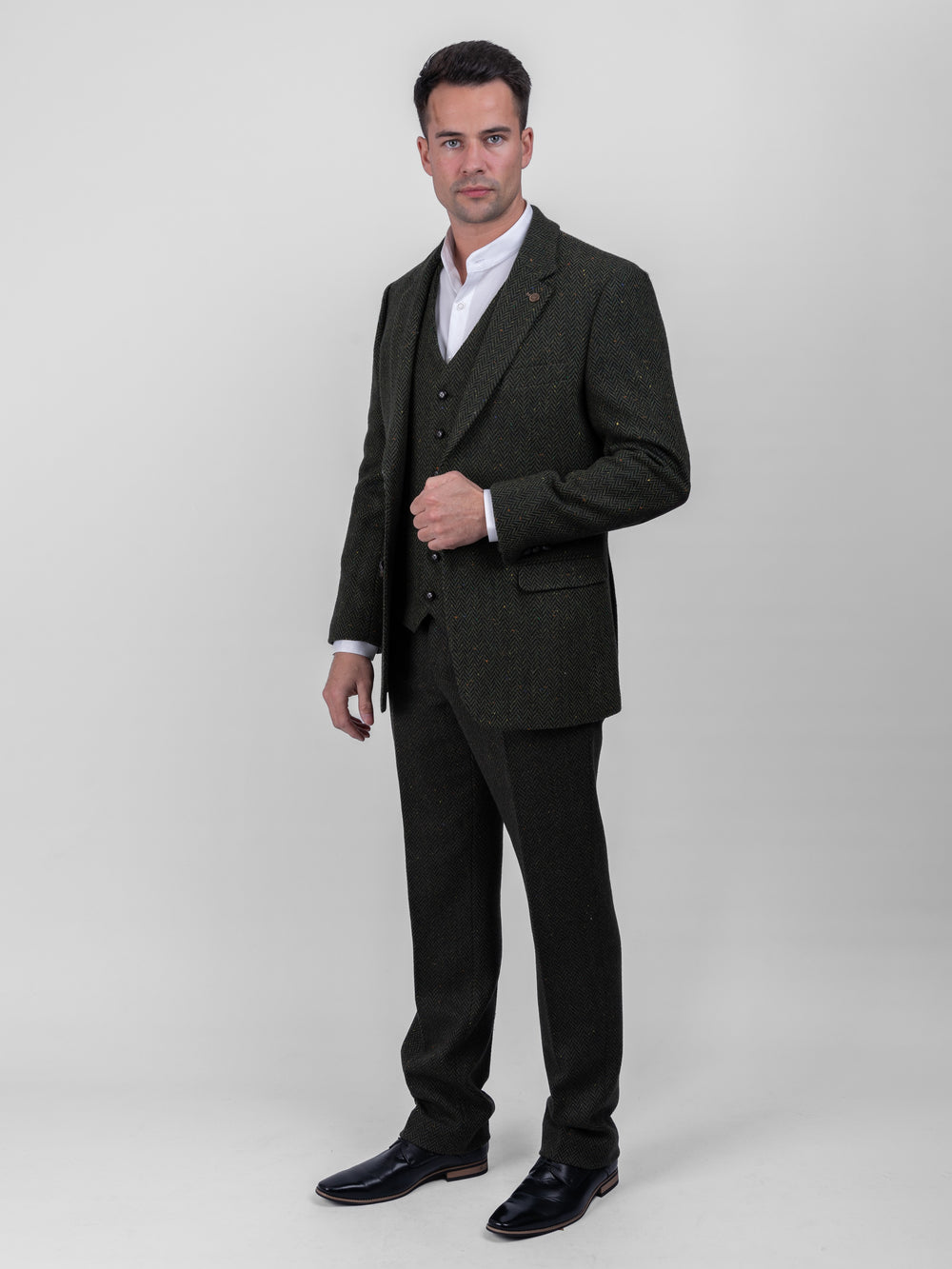 Green Herringbone Tweed Three Piece Suit