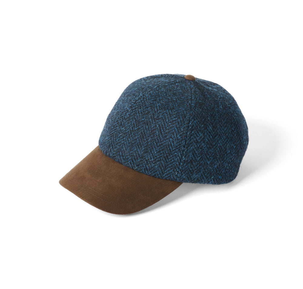 Harris Tweed Blue Herringbone Tweed Baseball Cap