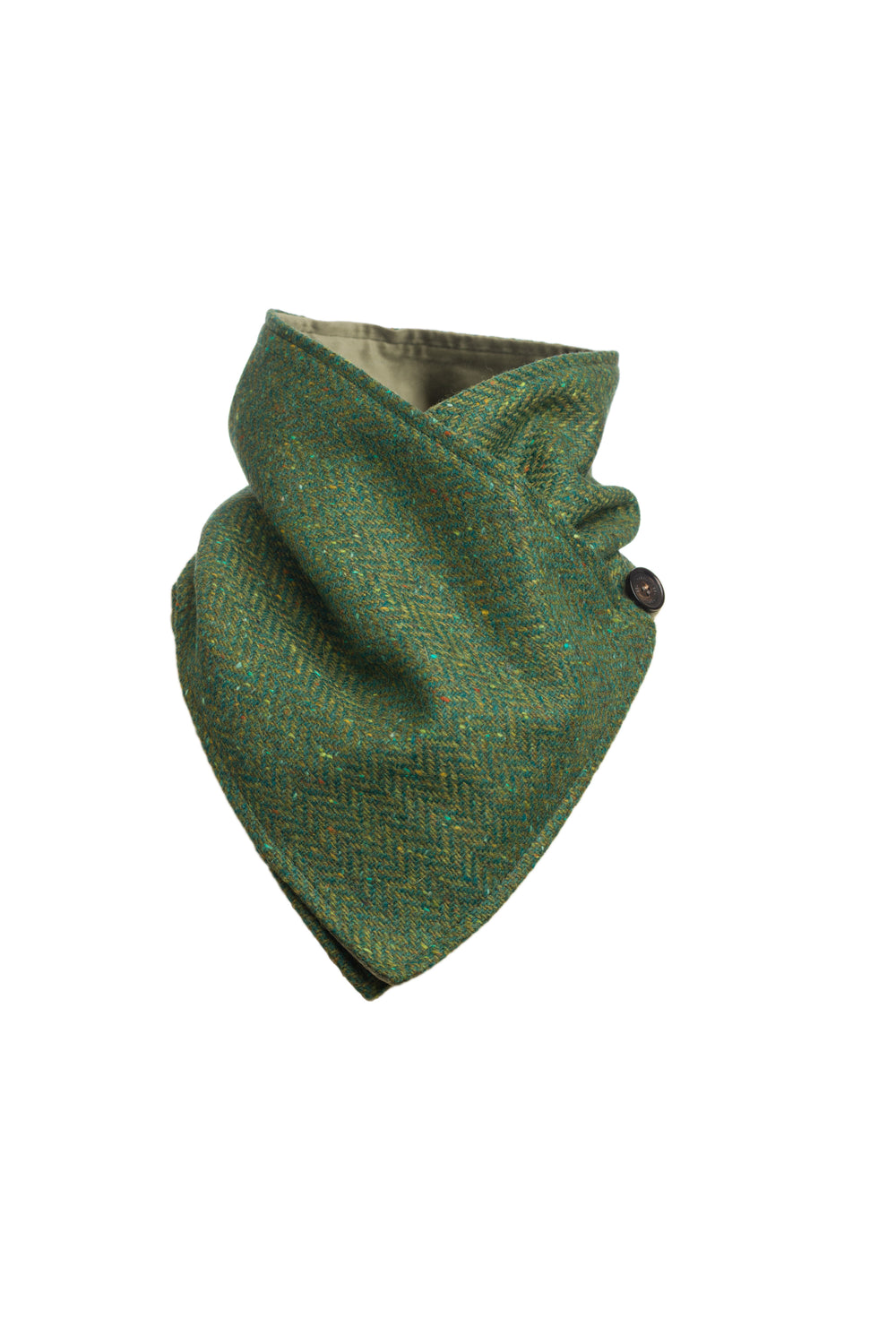Emerald Green Herringbone Tweed Snood Scarf with Reversible Velvet