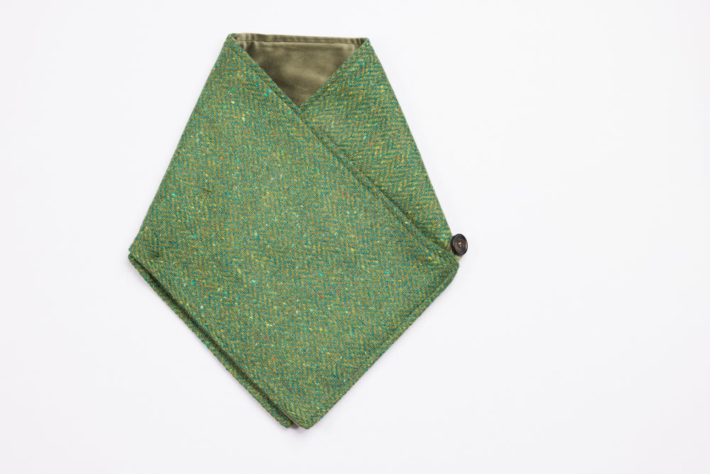 Emerald Green Herringbone Tweed Snood Scarf with Reversible Velvet