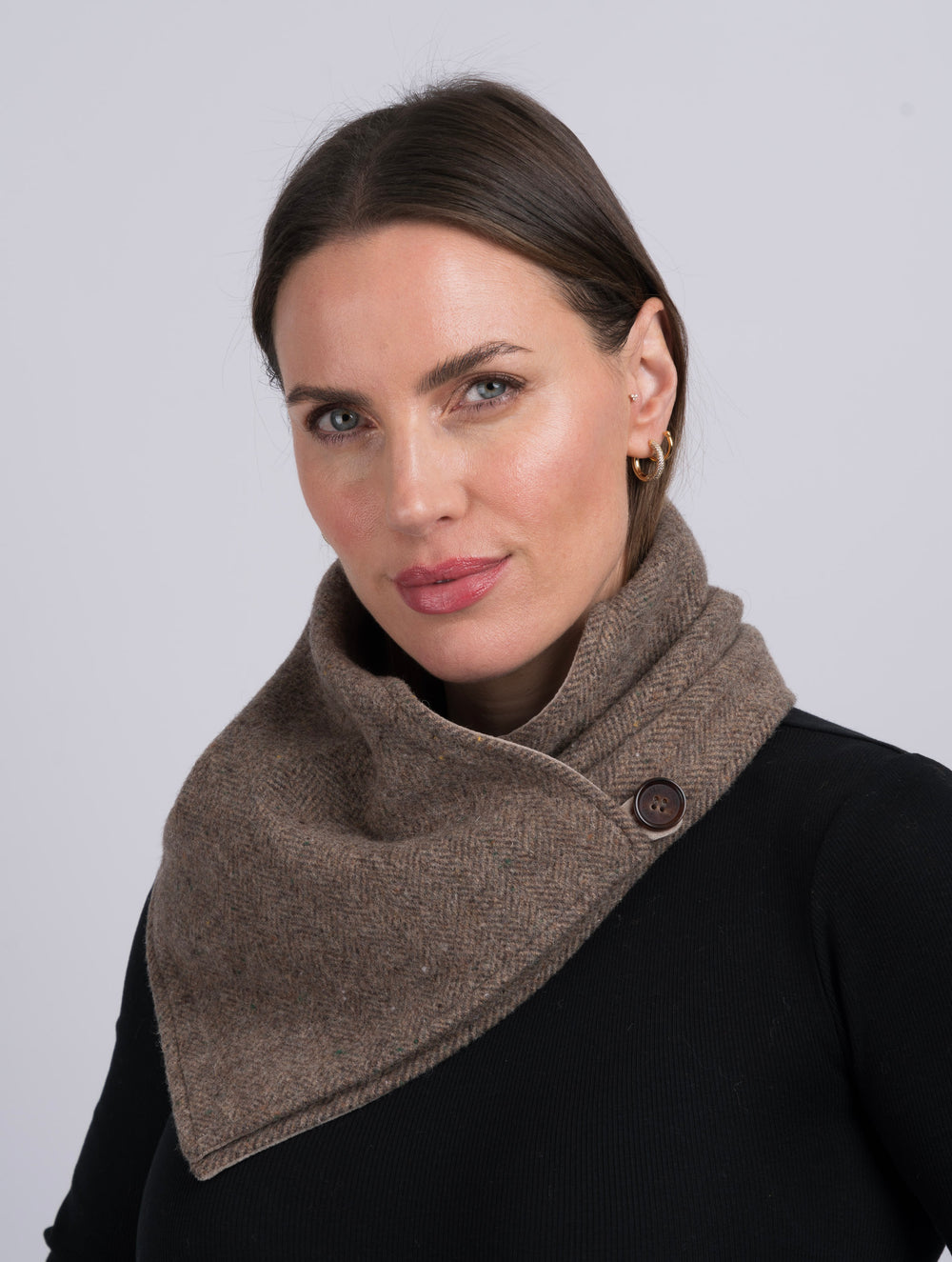 Fawn Tweed Snood Scarf With Reversible Velvet