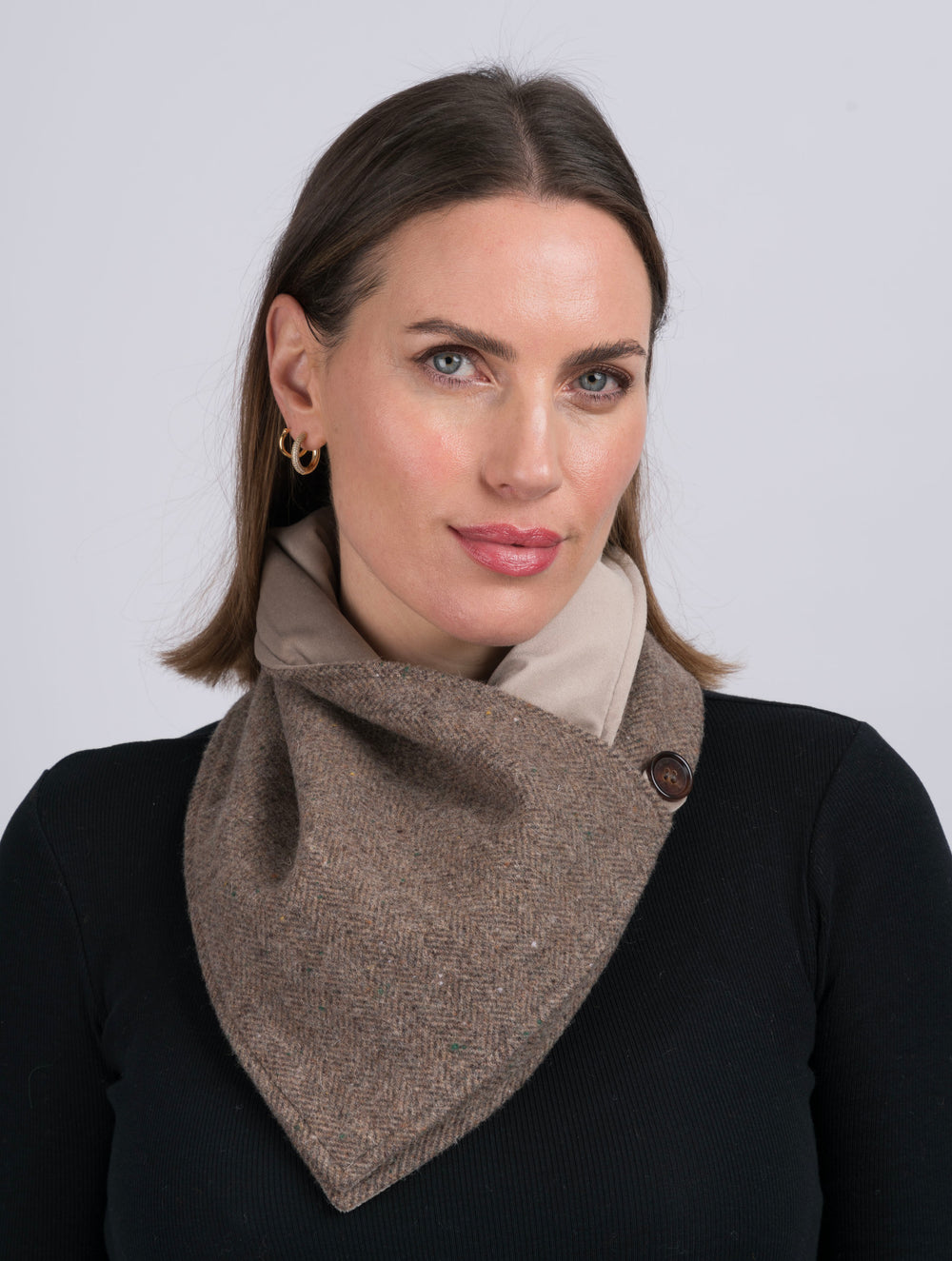 Fawn Tweed Snood Scarf With Reversible Velvet