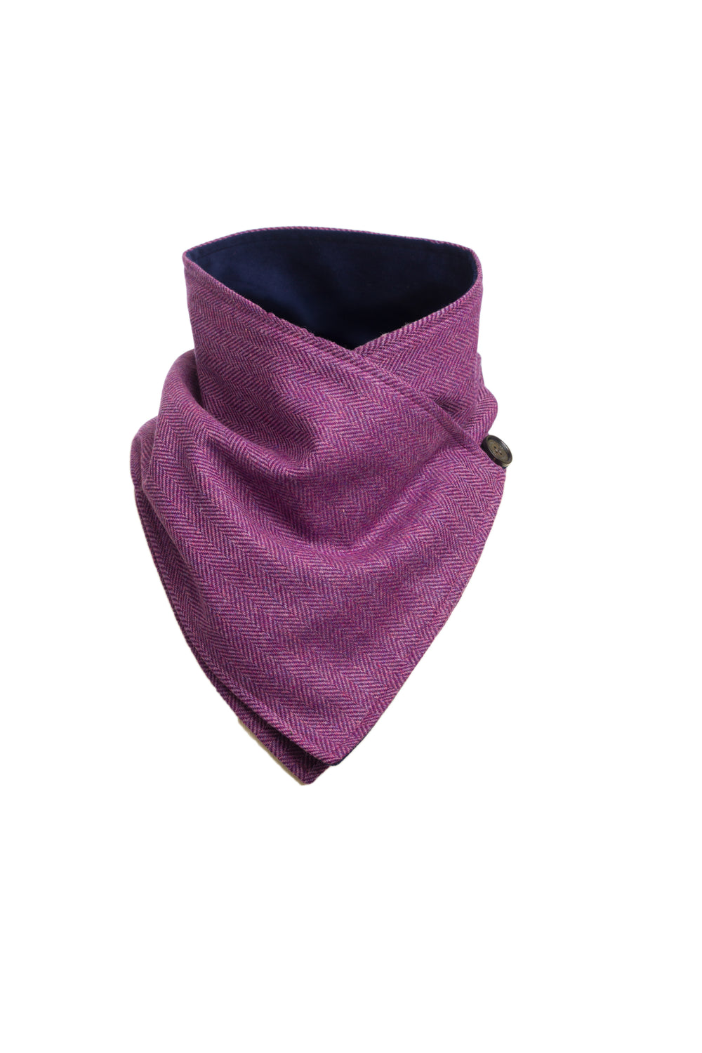 Magenta Herringbone Tweed Snood Scarf with Reversible Velvet