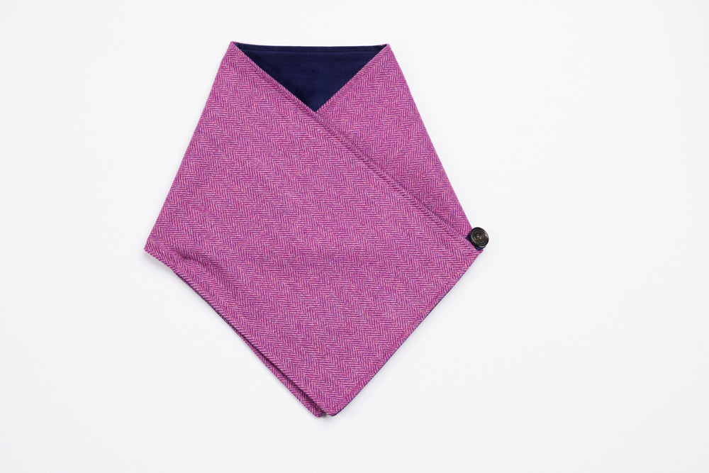 Magenta Herringbone Tweed Snood Scarf with Reversible Velvet