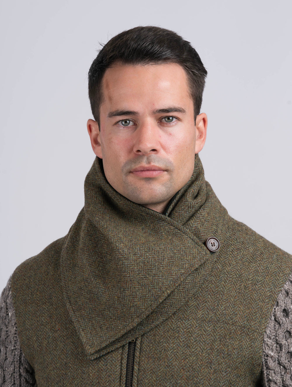 Moss Green Tweed Snood Scarf With Reversible Velvet