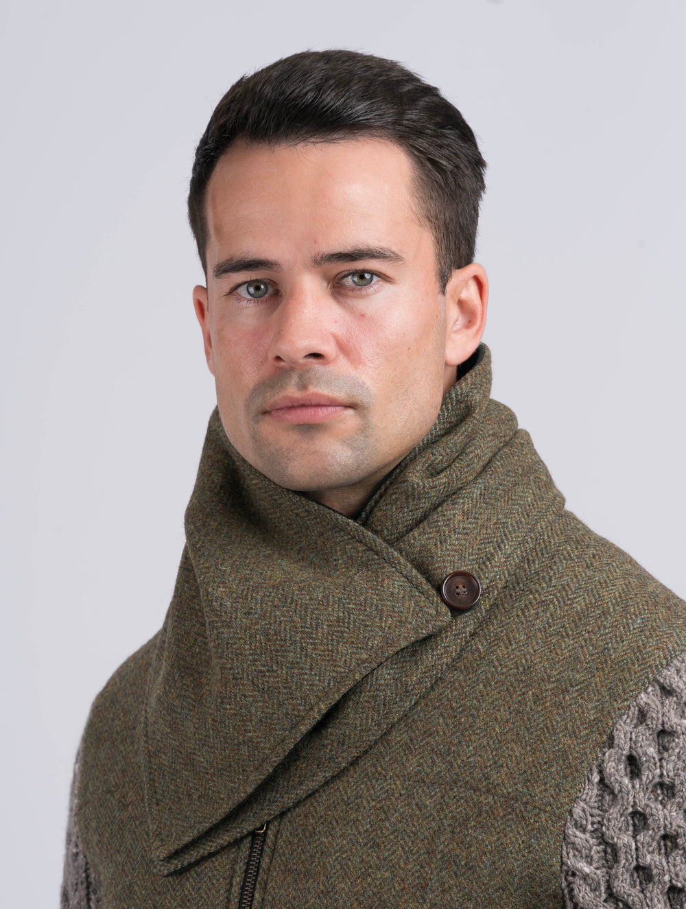 Moss Green Tweed Snood Scarf With Reversible Velvet