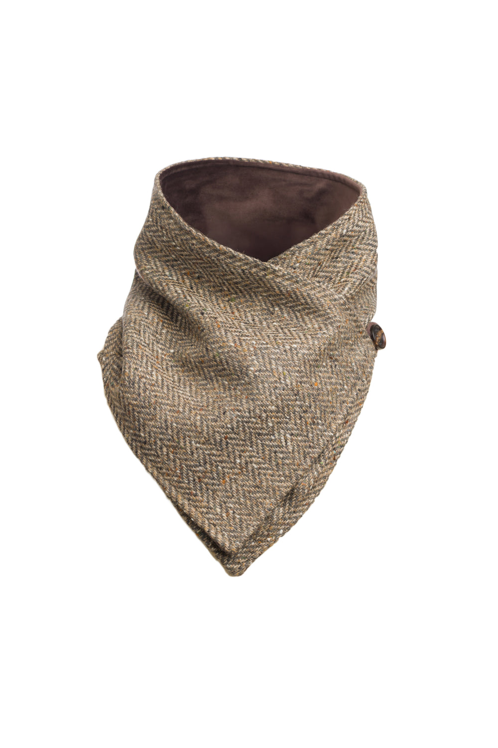 Oak Brown Herringbone Tweed Snood Scarf with Reversible Velvet