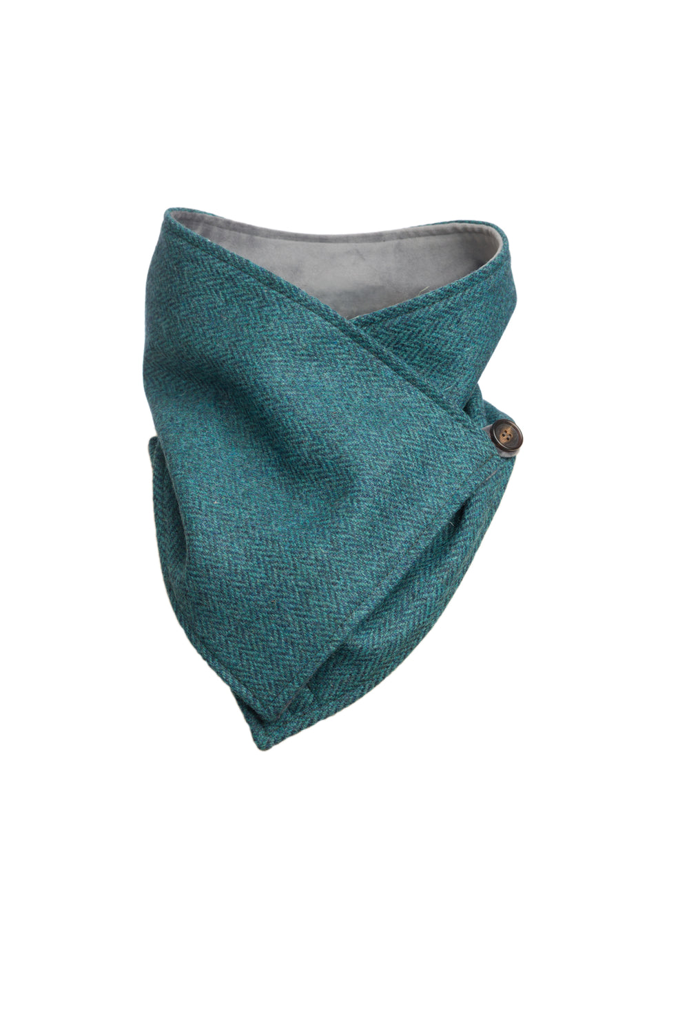 Ocean Blue Herringbone Tweed Snood Scarf with Reversible Velvet