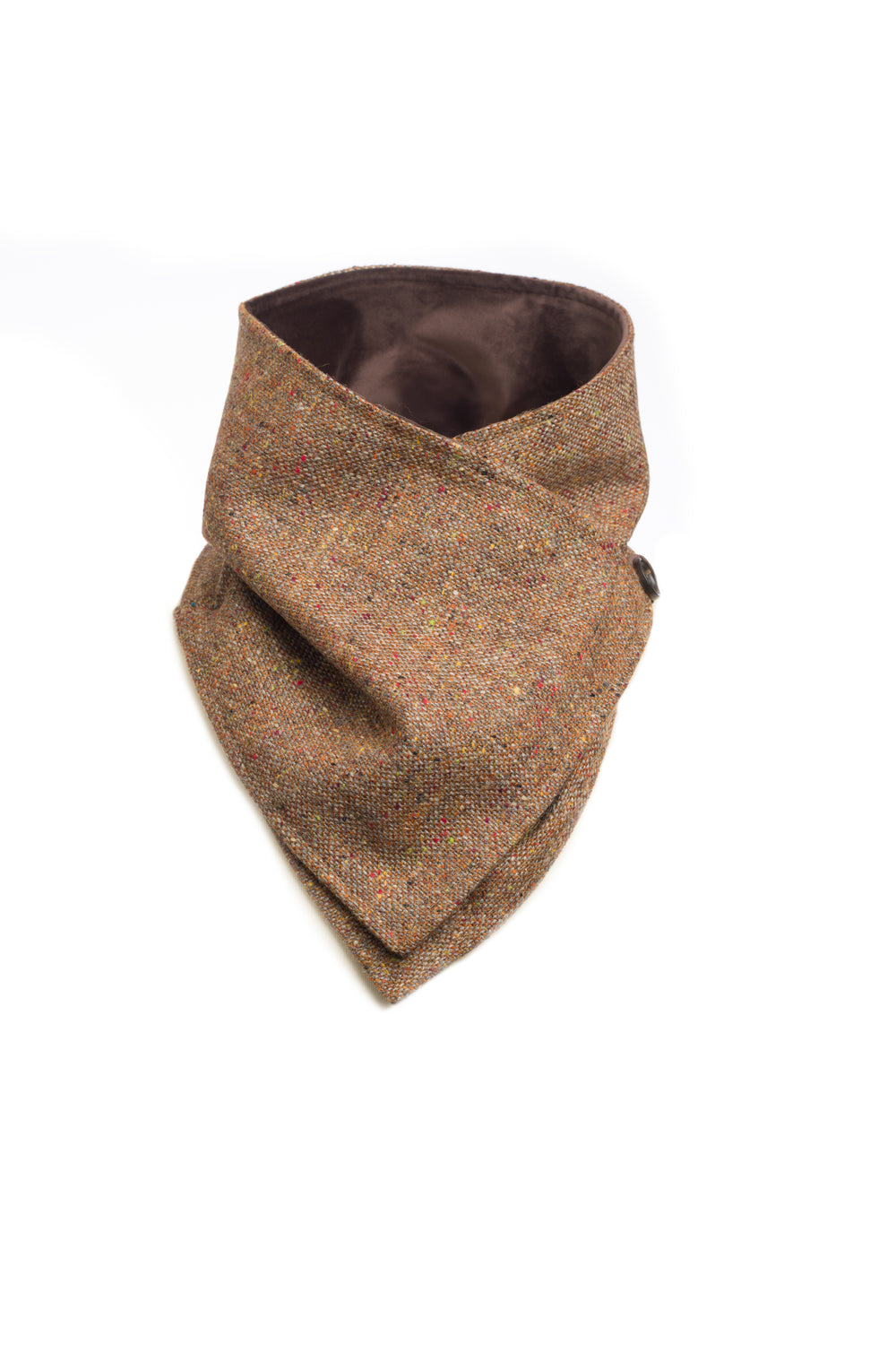 Rust Brown Tweed Snood Scarf with Reversible Velvet
