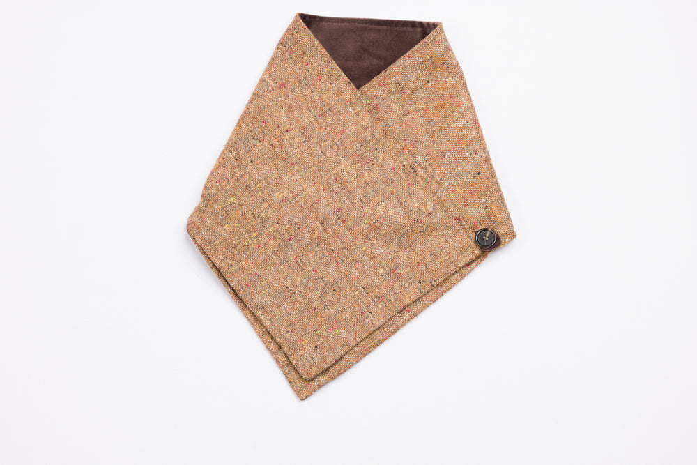 Rust Brown Tweed Snood Scarf with Reversible Velvet