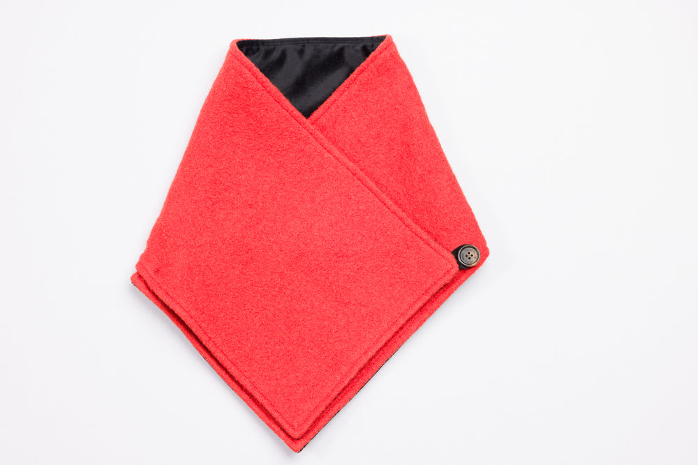 Orange Wool Tweed Snood Scarf with Reversible Velvet