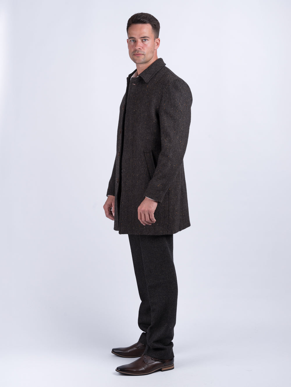 Men's Brown Hopsack City Coat