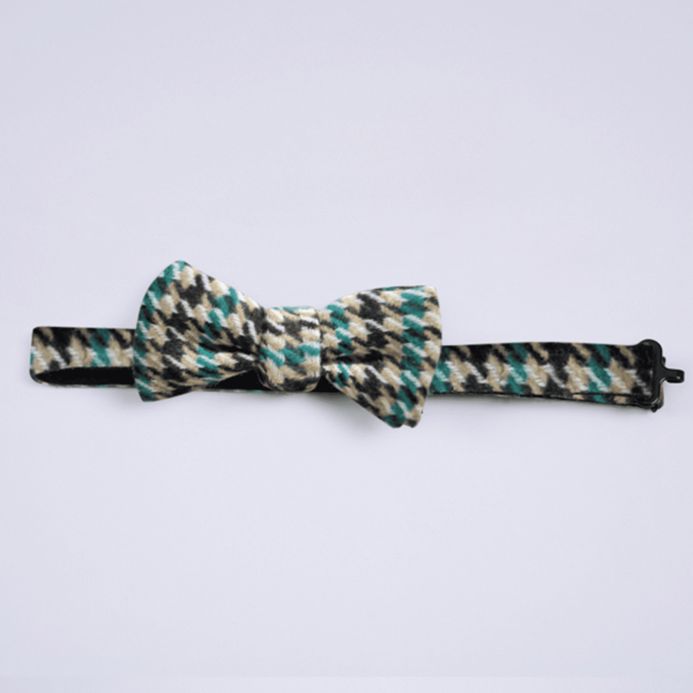 Green Houndstooth Tweed Bow Tie