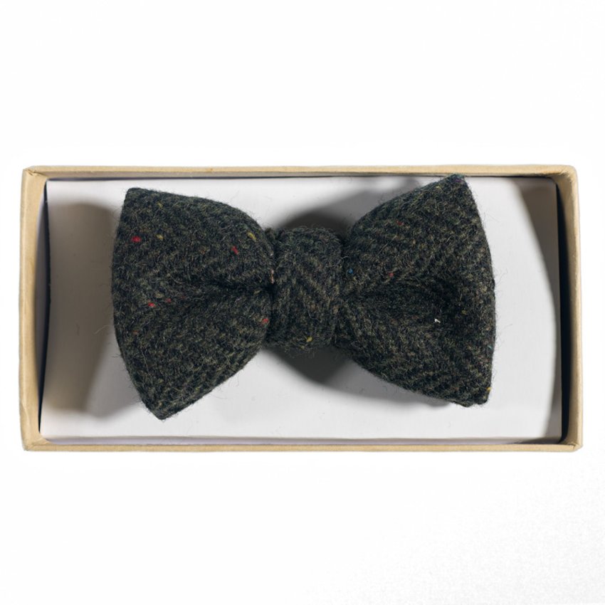 Green Herringbone Tweed Bowtie