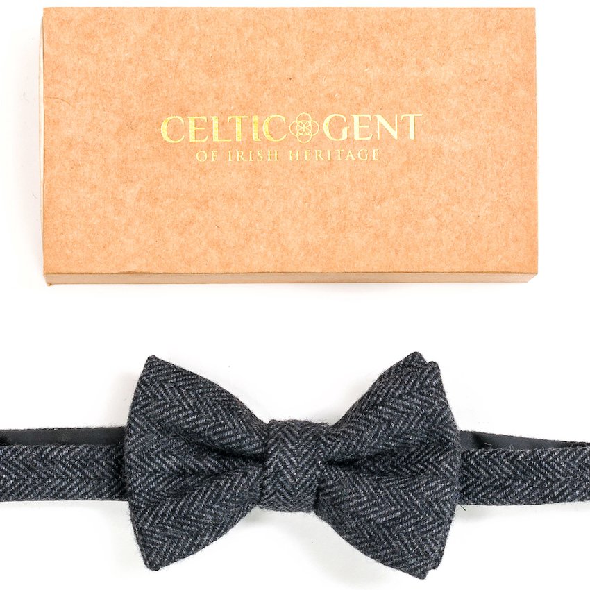 Irish Cloud and Slate Grey Herringbone Bow tie