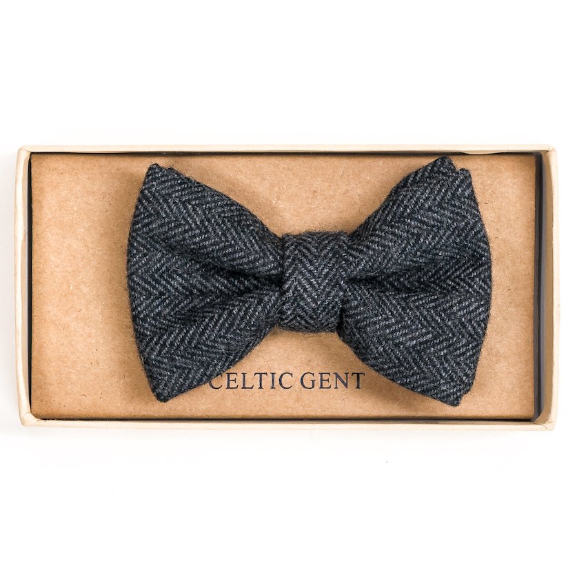 Irish Cloud and Slate Grey Herringbone Bow tie