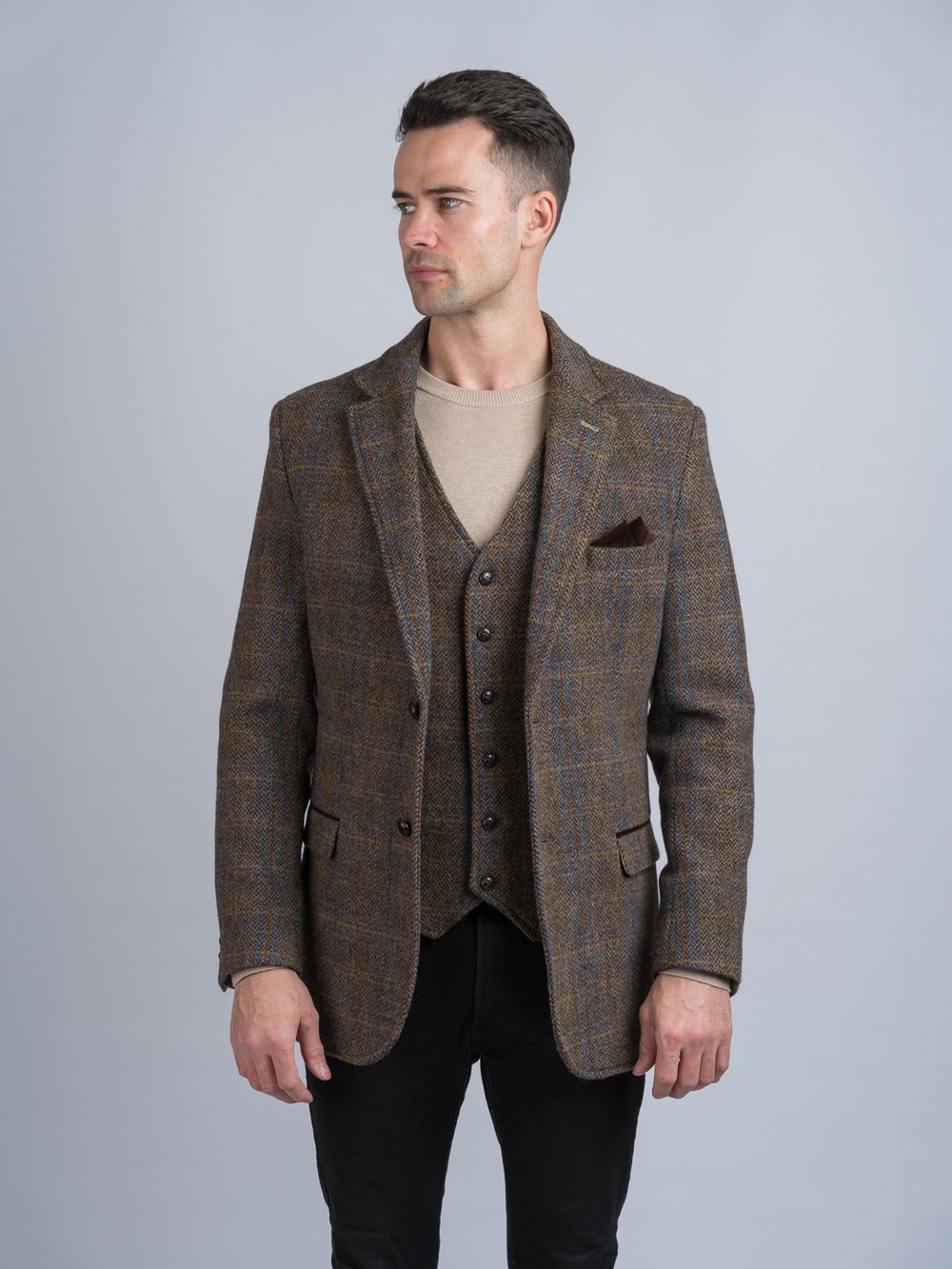 Horse Brown Hunting Tweed Jacket with Moleskin Trim