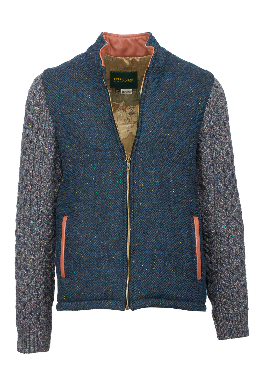 Blue Shackleton Jacket with Navy Marl Cable Knit Sleeve