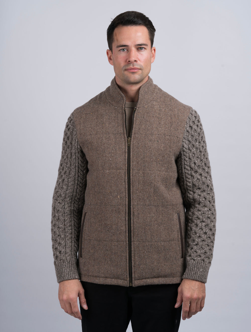 Fawn Shackleton Jacket With Rocky Road Cable Knit Sleeve