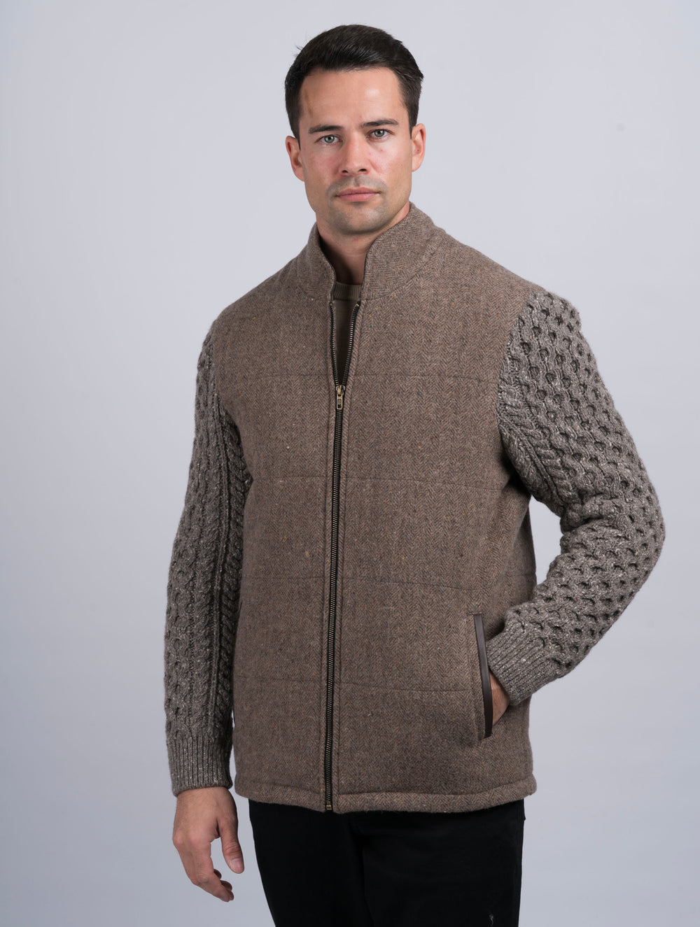 Fawn Shackleton Jacket With Rocky Road Cable Knit Sleeve