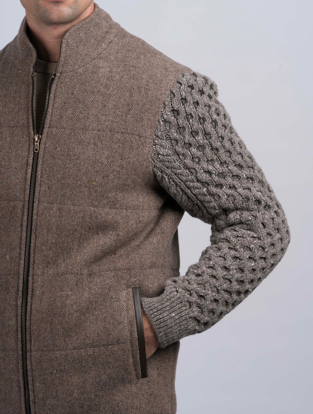 Fawn Shackleton Jacket With Rocky Road Cable Knit Sleeve
