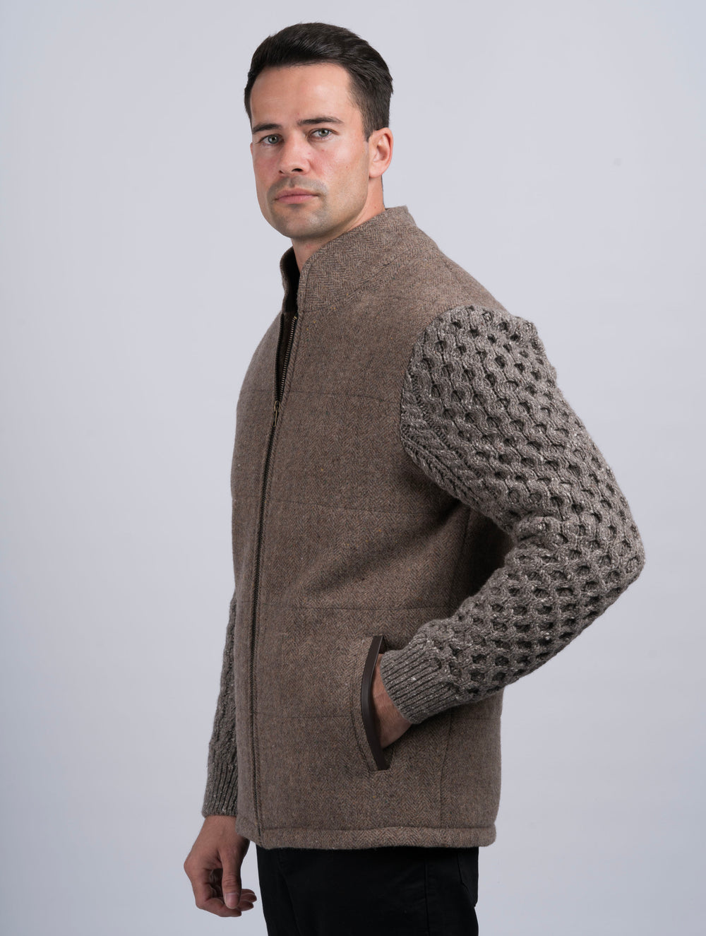 Fawn Shackleton Jacket With Rocky Road Cable Knit Sleeve