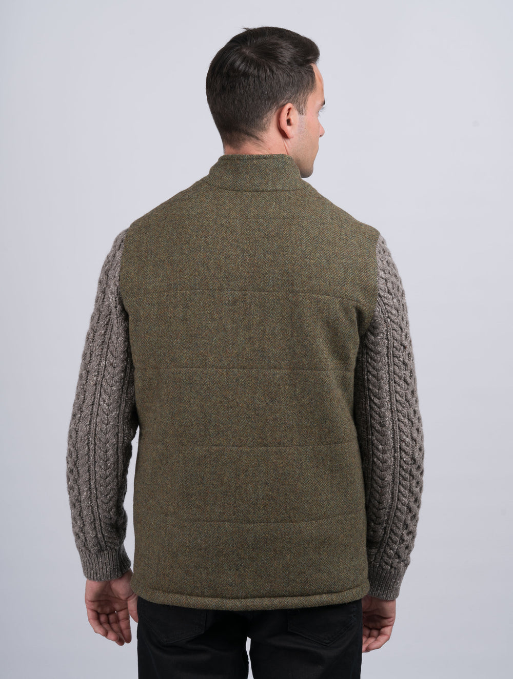 Moss Green Shackleton Jacket With Rocky Road Cable Knit Sleeve