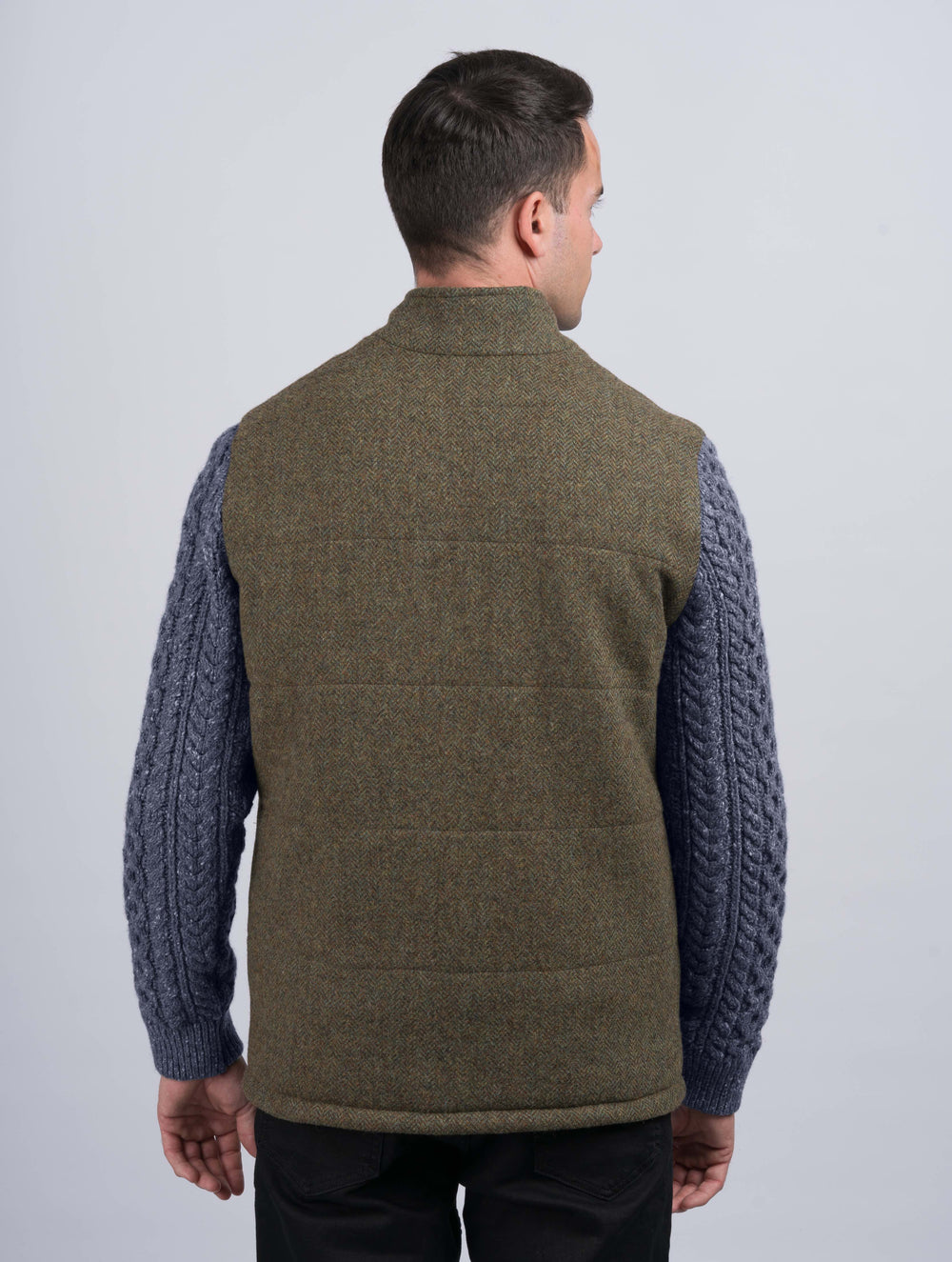 Moss Green Shackleton Jacket With Navy Marl Cable Knit Sleeve