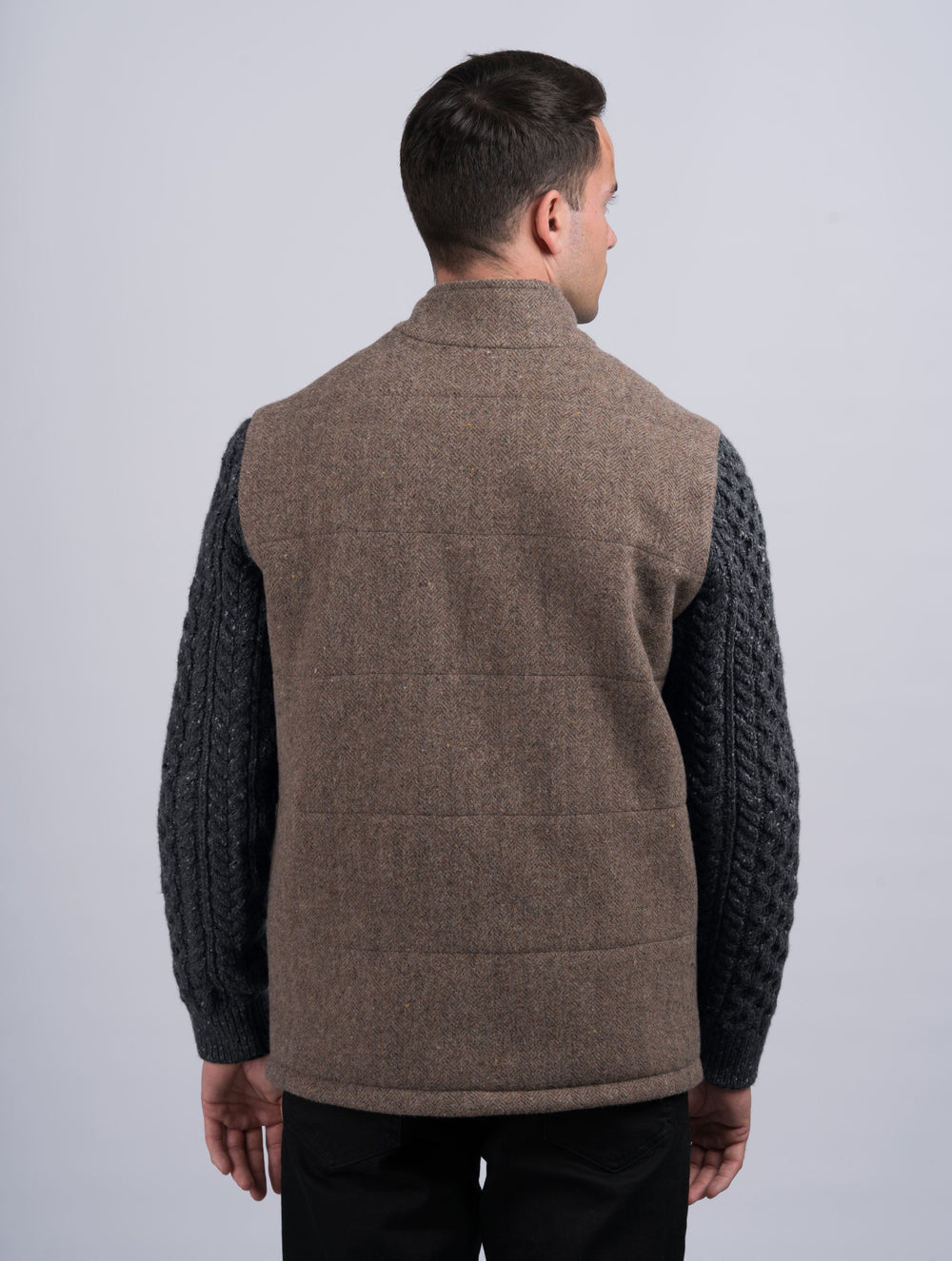 Fawn Shackleton Jacket With Charcoal Cable Knit Sleeve