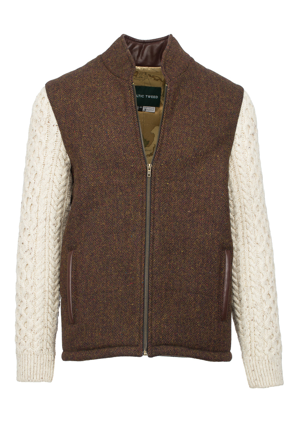 Brown Herringbone Shackleton Jacket With Natural Cable Knit Sleeve
