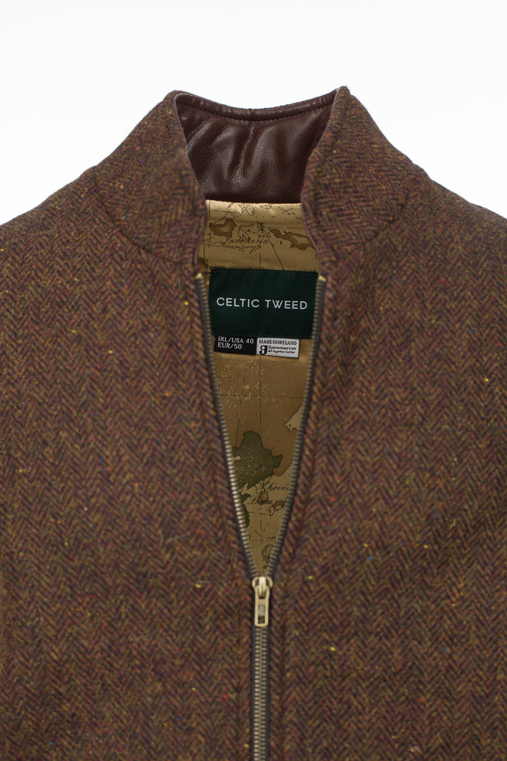 Brown Herringbone Shackleton Jacket With Natural Cable Knit Sleeve